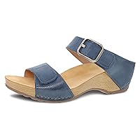 Dansko Tanya Slip-On Wedge Sandal for Women - Cushioned, Contoured Footbed for All-Day Comfort and Support - Hook & Loop Strap with Buckle Detail - Lightweight Rubber Outsole