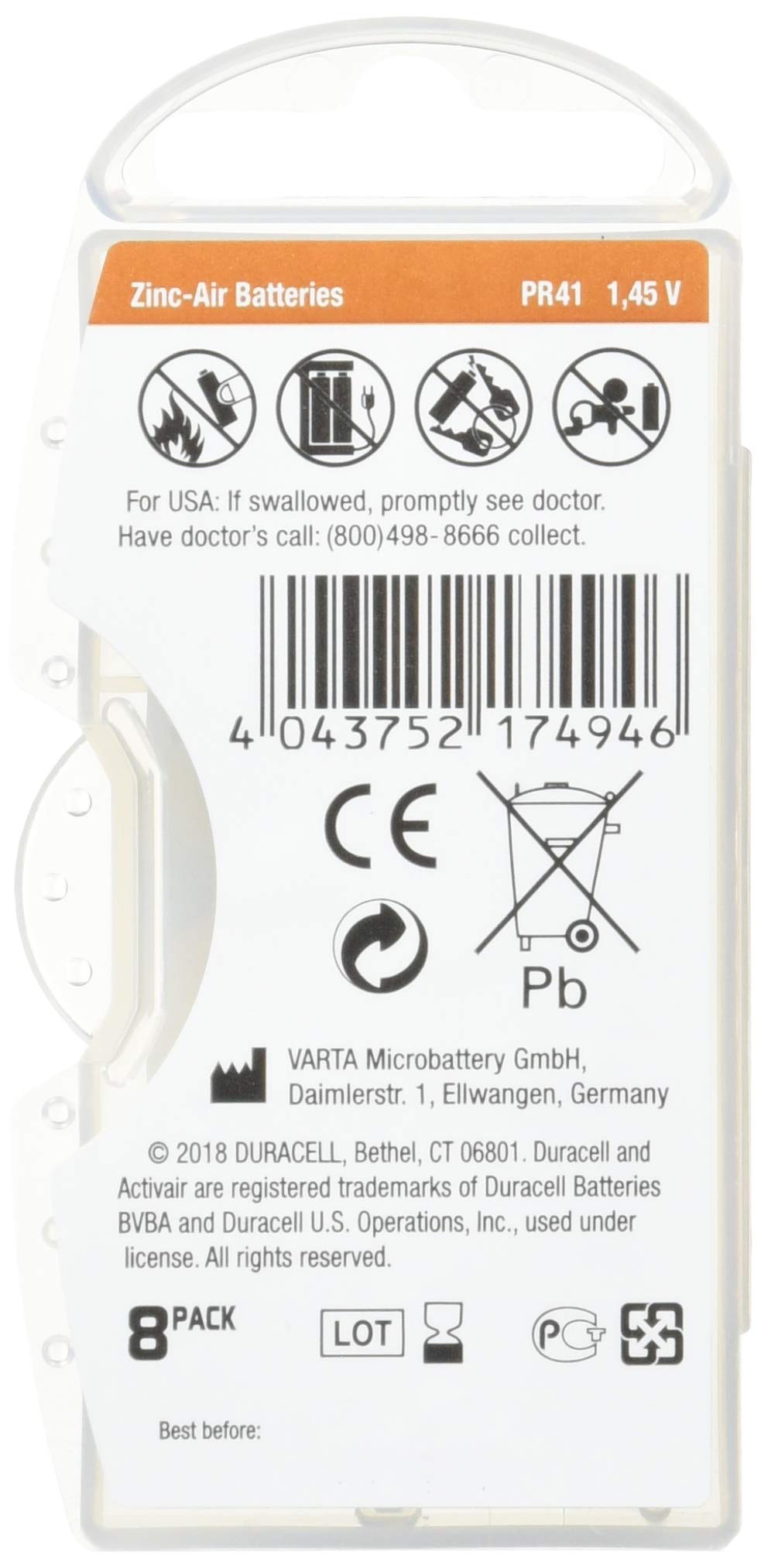 Duracell Activair Hearing Aid Batteries Size 312 (80 Batteries), Brown