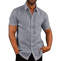 Mens Short Sleeve Button Down Shirts Casual Summer Holiday Beach Blouses Classic Lightweight Stretch Plain Shirt
