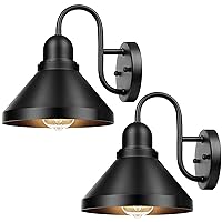 Brightever Gooseneck Outdoor Light Fixtures, 2-Pack Farmhouse Barn Lights for Porch, Industrial Black Exterior Wall Sconce for Garage, Patio, E26 Base Anti-Rust, Bulb not Included