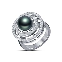 14K White Gold AAA Quality 0.68 Carat Diamond 9 mm Tahitian Cultured Pearl Ring