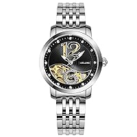 AILANG Luxury Women's Gold Skeleton Mechanical Stainless Steel Strap Dress Watch -332
