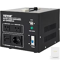 VEVOR Voltage Converter Transformer,3000W Heavy Duty Step Up/Down Transformer Converter(240V to 110V, 110V to 240V),2 US&1 UK&1 Universal Outlet with Circuit Break Protection,5V USB Port,CE Certified