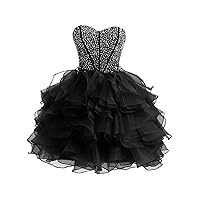 YINGJIABride Beaded Pick Up Organza Prom Homecoming Dress Quinceanera Ball Gowns Short