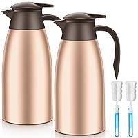 2 Pcs 68 oz Thermal Coffee Carafe Insulated Stainless Steel Coffee Carafe for Hot Liquids Vacuum Thermal Pot Creamer Carafe Dispenser with Brushes Keeping Hot Tea Milk Water(Rose Gold)