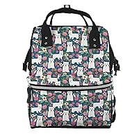 White Dog And Flowers Printed Diaper Bag Nappy Backpack Multifunction Waterproof Mummy Backpack Nursing Bag For Baby