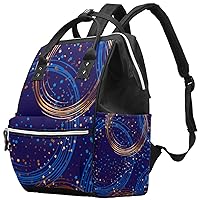 Luxury Gold and Blue Circles with Stars Diaper Bag Backpack Baby Nappy Changing Bags Multi Function Large Capacity Travel Bag