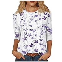 Ladies Summer Tops and Blouses 2023,Fall Plus Size 3/4 Sleeve Tops Casual Three Quarter Sleeve Round Neck 3/4 Sleeve Shirts