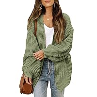 MEROKEETY Women's 2024 Fall Open Front Long Lantern Sleeve Cardigan Oversized Chunky Outwear with Pocket