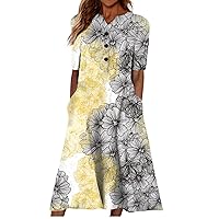 Women's 2024 Summer Dresses Beach Casual Tshirt Plus Size Floral Comfy Cotton Short Sleeve Loose Flowy Sundresses