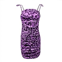 Pleated European and American Style Sexy Leopard Floral Print Halter Short Dress Dress