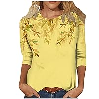 3/4 Length Sleeve Womens Tops, Cute Print Graphic Tees Blouses Casual Plus Size Basic Tops Pullover