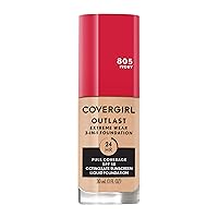 Covergirl Outlast Extreme Wear 3-in-1 Full Coverage Liquid Foundation, SPF 18 Sunscreen, Ivory, 1 Fl. Oz.