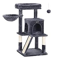 Feandrea Cat Tree, Small Cat Tower with Widened Perch for Large Cats Indoor, Kittens, 37.8-Inch Multi-Level Cat Condo with Scratching Posts and Ramp, 2-Door Cat Cave, Cat Basket, Smoky Gray UPCT51G
