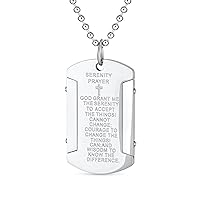 Bling Jewelry Personalize Inspirational Message Religious Mantra Stackable Military Style Serenity Prayer Dog Tag Pendant Necklace For Men Teen Silver Tone Stainless Steel