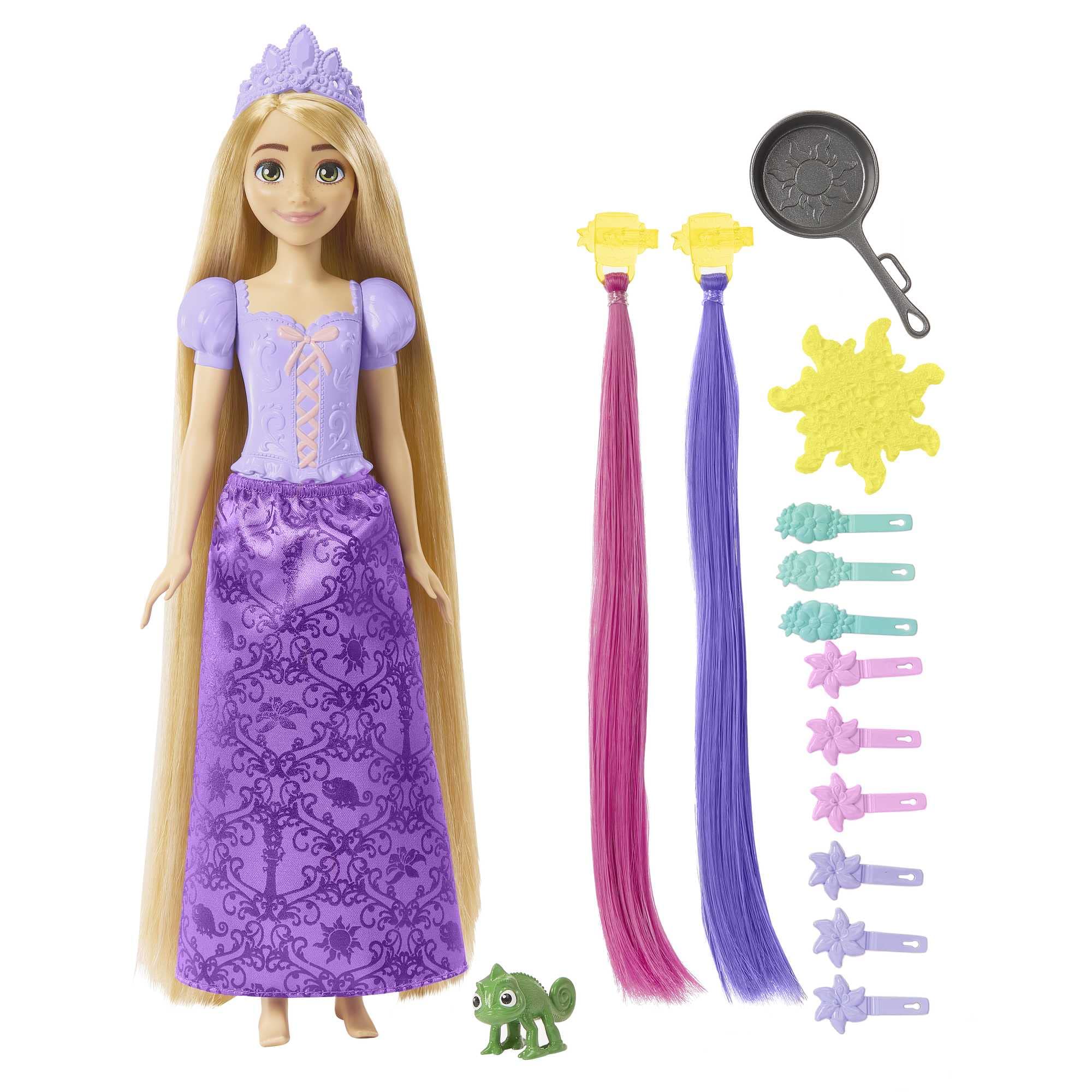 Mattel Disney Princess Rapunzel Fashion Doll with Long Fairy-Tale Hair, 2 Color-Change Hair Extensions & 10 Hairstyling Pieces