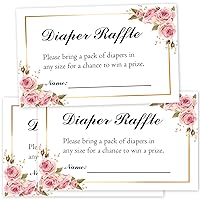 50 Floral Diaper Raffle Tickets for Baby Shower, Pink Floral Diaper Raffle Ticket Lottery Insert Cards, Bring a Pack of Diapers to Win Favors, Baby Shower Games for Girls.