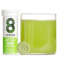 8Greens Melon Effervescent Tablets - Daily Superfood, Greens Powder, Super Greens, Vitamins, Greens Powder, Vegan, Gluten Free, Non-GMO for Immune Support, Energy & Gut Support (1 Tube, 10 Tablets)