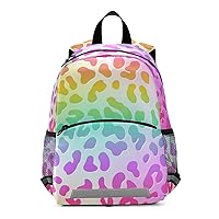 ALAZA Rainbow Leopard Print Cheetah Neon Kids Toddler Backpack Purse for Girls Boys Kindergarten Preschool School Bag w/Chest Clip Leash Reflective Strip