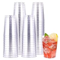 JOLLY CHEF 10 oz Clear Disposable Plastic Cups 100 Pack Clear Plastic Cups Tumblers, Heavy-duty Party Glasses, Disposable Cups for Thanksgiving, Party,Fathers Day