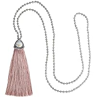 C·QUAN CHI Women Tassel Necklace Crystal Beaded Long Strands Necklace Handmade Boho Tassels Necklace Chains Gifts