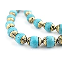 TheBeadChest Capped Turquoise with Brass Gemstone Beads, Full Strand of Round Nepalese Stone Beads, Great for DIY Jewelry Necklace & Bracelet Making