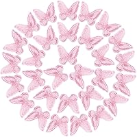 PAGOW 30pcs Butterfly Lace Trim, Organza Patches Fabric Double Layers Embroidery Sewing Craft Decor Applique for Wedding Bride Hair Accessories Dress Curtain Decor(Pink)