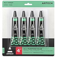 ARTEZA All-Purpose Craft Glue, 4-Pack, Fast-Drying Clear Glue for Crafts, Ideal for Wood, Fabric, Plastic, Glass, Metal, Ceramic, Jewelry, Model, Paper, Fabric Fusion and No Sew Projects