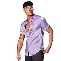 COZYEASE Men's 70s Disco Shirts Short Sleeve Button Down Shirts Party Club Sequin Tops