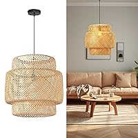 Handmade Rattan Light Fixture, Natural Material Rattan Lamp, Round Ceiling and Woven Lamp, Suitable for E26/27 Lamp Holder (19.6 X 19.6 in)-1 Pack（Not Including Bulb）