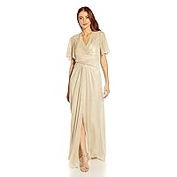 Adrianna Papell Women's Metallic Mesh Draped Gown