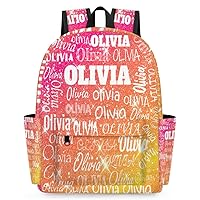Custom Name Backpack for Girls, Personalized Casual Daypack Backpacks Design Your Own Name, Student Bookbag for Travel Work School Shiny Glitter Starry Red Orange