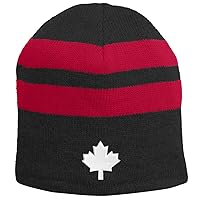 Adult Canada Maple Leaf Stripe Beanie Hat - Black/Athletic Red