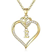 TINGN Heart Initial Necklaces for Women Girls, 14K Gold Plated Cubic Zirconia Heart Initial A-Z Pendant Necklace Dainty Heart Necklaces for Women Teen Girls Jewelry Gifts