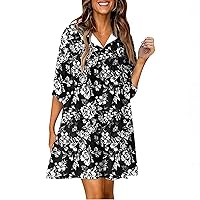 Dresses for Women 2024, Women's Casual V Neck 3/4 Sleeve Sundress Boho Print Hawaiian Beach Dress Flowy, S, M