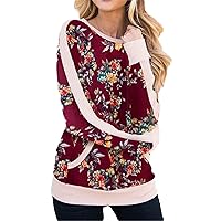 Andongnywell Women's Leopard Print Comfy Raglan Sleeve Round Neck Tunic Tops Blouse T Shirts with Pocket