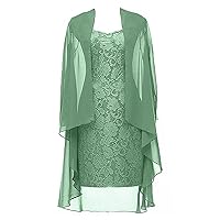2 Pieces Lace Mother of The Bride Dress with Jacket Chiffon Formal Evening Dresses