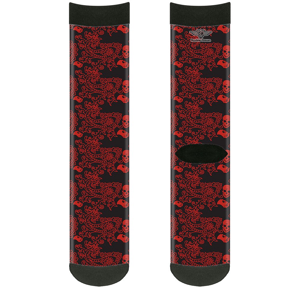 Buckle-Down Unisex-Adult's Socks Bandana/Skulls Black/Red Crew, Multicolor
