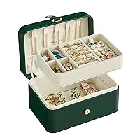 SONGMICS Jewelry Box, Travel Jewelry Case, 2-Layer Jewelry Holder Organizer, 4.3 x 6.3 x 3.1 Inches, Portable, Versatile Earring Storage, for Larger Accessories, Gift Idea, Forest Green UJBC166C01