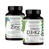 EMERALD LABS Vitamin D3+K2 (60 Caps) & Zinc 25mg (90 Caps) - Bone Health, Heart Support, Immune Support, Digestive Health, Oxidative Stress Support - Gluten-Free