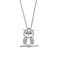 Sterling Silver 1/10Ct TDW Round Diamond Owl Pendant Necklace for Women Girls A Love Gift (I-J,I2)