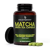 Organic Matcha Green Tea Capsules - Natural Energy Boost - Clean Gradual Caffeine - Japanese Matcha Green Tea Pills - 100% Natural Antioxidant - Calming and Relaxing - 120 Daily Capsules - 750/mg