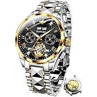 OUPINKE Men's Automatic Watch Skeleton Mechanical Diamond Luxury Self-Winding Dress Watches Sapphire Crystal Tungsten Steel Business Gifts