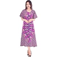 Indian 100% Cotton Women Evening Long Dress Short Sleeve Plus Size Mandala Print Pink Color