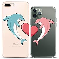 Matching Couple Cases Compatible for iPhone 15 14 13 12 11 Pro Max Mini Xs 6s 8 Plus 7 Xr 10 SE 5 Adorable Dolphins Love Fish Silicone Cover Best Friends Clear Gift Girlfriend Cute Bff Bae Women