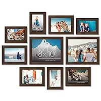 Americanflat 10 Piece Walnut Picture Frames Collage Wall Decor - Gallery Wall Frame Set with Two 8x10, Four 5x7, and Four 4x6 Frames, Shatter Resistant Glass, Hanging Hardware, and Easel Included