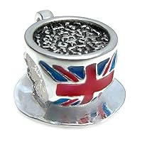 Sterling Silver British Tea Cup Flag Enamel European Style Bead Charm