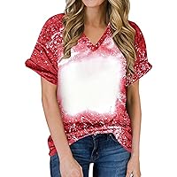 Vintage Bleached T-Shirt Women Tie Dye Printed Graphic Shirt Tee Summer Casual Short Sleeve Tee Tops Dressy Blouses
