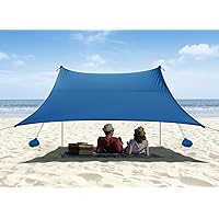 Beach Tent, Camping Sun Shelter 10 x 10ft, with 4 Sandbags, UPF50+, Includes Sand Shovel, Ground Pegs & Stability Poles, Pop Up Beach Canopy Sunshade for Fishing, Backyard Fun or Picnics