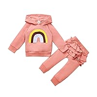 ACSUSS Infant Baby Girls 2PCS Solid Color Long Sleeves Hooded Pull Over Sweatershirt With Elastic Waistband Pants